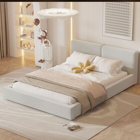 Queen Size Upholstered Platform Bed with Velvet Fabric, Grounded Bed with Solid Frame, Beige SF000162AAA