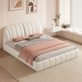 Queen Size Upholstered Platform Bed with Thick Fabric, Polyester, Beige SF000164AAA