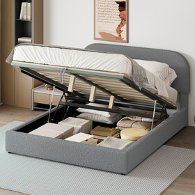 Teddy Fleece Queen Size Upholstered Platform Bed with Hydraulic Storage System, Gray SF000166AAE