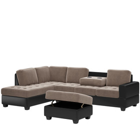 Oris Fur. Sectional Sofa with Reversible Chaise, L Shaped Couch Set with Storage Ottoman and Two Cup Holders for Living Room SG000409AAA