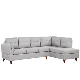 97.2" Linen Fabric Sofa, L-Shape Couch with Chaise Lounge, Sectional Sofa with One Lumbar Pad, Gray