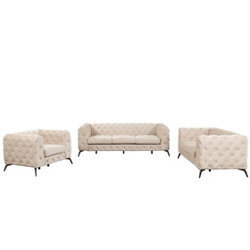 Modern 3-Piece Sofa Sets with Sturdy Metal Legs,Velvet Upholstered Couches Sets Including Three Seat Sofa, Loveseat and Single Chair for Living Room Furniture Set,Beige SG000600AAA