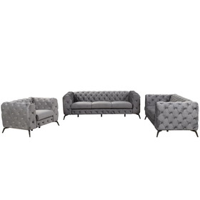 Modern 3-Piece Sofa Sets with Sturdy Metal Legs,Velvet Upholstered Couches Sets Including Three Seat Sofa, Loveseat and Single Chair for Living Room Furniture Set,Gray SG000600AAE