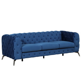 85.5" Velvet Upholstered Sofa with Sturdy Metal Legs,Modern Sofa Couch with Button Tufted Back, 3 Seater Sofa Couch for Living Room,Apartment,Home Office,Blue SG000603AAC