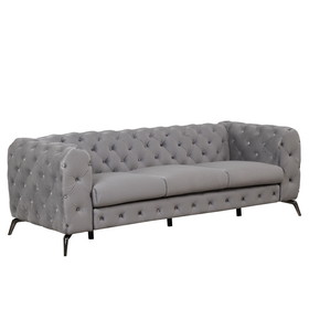 85.5" Velvet Upholstered Sofa with Sturdy Metal Legs,Modern Sofa Couch with Button Tufted Back, 3 Seater Sofa Couch for Living Room,Apartment,Home Office,Gray SG000603AAE