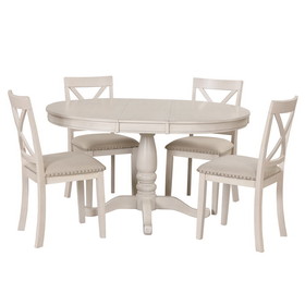 Dining Table Set for 4, Round Table and 4 Kitchen Room Chairs, 5 Piece Kitchen Table Set for Dining Room, Dinette, Breakfast Nook, Antique White