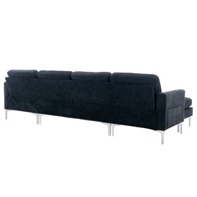 110" L-Shape Convertible Sectional Sofa Couch with Movable Ottoman for Living Room, Apartment, Office, Black