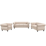 Modern three-piece sofa set with solid wood legs, button-down tufted backrest, Dutch velvet upholstered sofa set including three-seater sofa, two-seater and living room furniture set Single chair