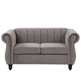 51" Modern Sofa Dutch Fluff Upholstered sofa with solid wood legs, buttoned tufted backrest,gray