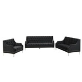 Modern three-piece sofa set with metal legs, buttoned tufted backrest, frosted velvet upholstered sofa set including three-seater sofa, double seater and living room furniture set Single chair
