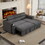 96" Multi-Functional Pull-Out Sofa Bed L-Shape Sectional Sofa with Adjustable Headrest, Wireless Charging, Cup Holders and Hidden Storage for Living Room, Bedroom, Office, Grey SG001110AAE