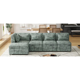 Free-Combined Sectional Sofa 5-seater Modular Couches with Storage Ottoman, 5 Pillows for Living Room, Bedroom, Office, Blue Green SG001200AAA