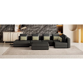 112.7" Modular Sectional Sofa Corner Sofa Chaise Lounge with Movable Ottoman for Living Room, Black SG001310AAB