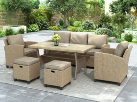 Topmax 6 Piece Outdoor Rattan Wicker Set Patio Garden Backyard Sofa, Chair, Stools and Table Sh000036Caa