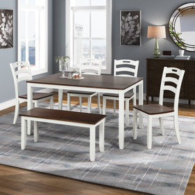 TOPMAX 6 Piece Dining Table Set with Bench, Table Set with Waterproof Coat, Ivory and Cherry SH000119AAK