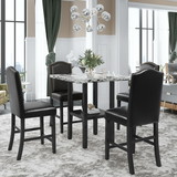 Topmax 5 Piece Dining Set with Matching Chairs and Bottom Shelf for Dining Room, Black Chair + Gray Table Sh000122Aae