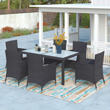 Topmax 7-Piece Outdoor Wicker Dining Set - Dining Table Set for 7 - Patio Rattan Furniture Set with Beige Cushion (Black) SH000225AAB