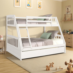 Topmax Solid Wood Twin Over Full Bunk Bed with Two Storage Drawers, White Sh000292Aak
