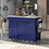 K&K Store Kitchen Cart with Rubber Wood Countertop, Kitchen Island has 8 Handle-Free Drawers Including a Flatware Organizer and 5 Wheels for Kitchen Dinning Room, Dark Blue SK000002AAG