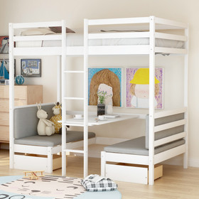 Functional Loft Bed (turn into upper bed and down desk, cushion sets are free),Twin Size,White SM000099AAK-1