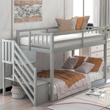 Twin Over Twin Floor Bunk Bed, Ladder with Storage, Gray Sm000106Aae-1