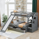 Twin Over Full Bunk Bed with Drawers, Storage and Slide, Multifunction, Gray Sm000109Aae-1