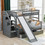 Twin over Full Bunk Bed with Drawers,Storage and Slide, Multifunction, Gray SM000109AAE-1