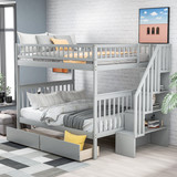 Full Over Full Bunk Bed with Two Drawers and Storage, Gray Sm000113Aae-1