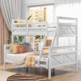 Twin Over Full Bunk Bed with Ladder, Safety Guardrail, Perfect for Bedroom, White Sm000118Aak-1