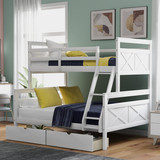 Twin Over Full Bunk Bed with Ladder, Two Storage Drawers, Safety Guardrail, White Sm000119Aak-1