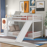 Twin Over Twin Bunk Bed with Convertible Slide and Stairway, White Sm000207Aak-1