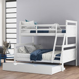 Twin Over Full Bunk Bed with Ladder, Twin Size Trundle, Safety Guardrail, White Sm000208Aak-1