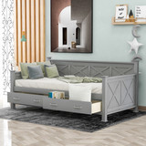 Twin Size Daybed with 2 Large Drawers, X-Shaped Frame, and Rustic Casual Style Daybed, Gray Sm000210Aae