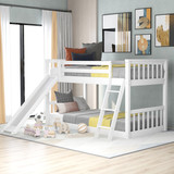 Twin Over Twin Bunk Bed with Convertible Slide and Ladder, White Sm000213Aak-1