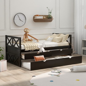 Multi-Functional Daybed with Drawers and Trundle, Espresso Sm000228Aap