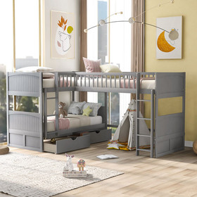 Twin Size Bunk Bed with a Loft Bed Attached, with Two Drawers, Gray Sm000232Aae-1