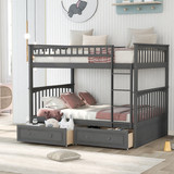 Full Over Full Bunk Bed with Drawers, Convertible Beds, Gray Sm000241Aae-1