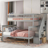 Twin Over Full Stairway Bunk Bed with Storage, Gray Sm000296Aae-1