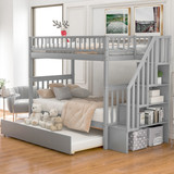 Twin Over Twin Bunk Bed with Trundle and Storage, Gray Sm000304Aae-1