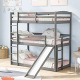 Twin Over Twin Over Twin Adjustable Triple Bunk Bed with Ladder and Slide, Gray Sm000508Aae-1