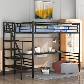 Metal Loft Bed Frame with Desk, No Box Spring Needed,Twin,Black SM000604AAB-1