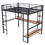 Full Size Loft Metal&MDF Bed with Long Desk and Shelves,Black SM000608AAB