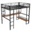 Full Size Loft Metal&MDF Bed with Long Desk and Shelves,Black SM000608AAB