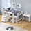Full Size Low Loft Bed with Rolling Portable Desk, Drawers and Shelves, WhiteSM000711AAK