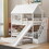Twin over Twin House Bunk Bed with Trundle and Slide, Storage Staircase, Roof and Window Design, White SM000931AAK