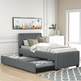 Twin Upholstered Platform Bed with Trundle, Gray (Two Options for Trundle) Sm001005Aae