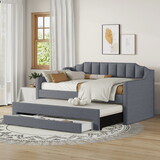 Twin Size Upholstered Daybed with Trundle and Three Drawers,Gray SM001513AAA