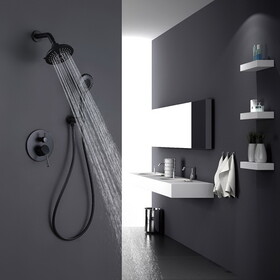 Round Shower System Wall Mounted Shower Faucet Rain Mixer Combo Set, Rain Shower Head Shower Set for Bathroom in Matte Black SOAE865MB