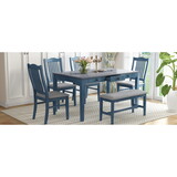 TOPMAX Mid-Century 6-Piece Wood Dining Table Set, Kitchen Table Set with Drawer, Upholstered Chairs and Bench, Antique Blue