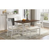 TOPMAX Farmhouse 6-Piece Wood Dining Table Set with 4 Upholstered Chairs and Bench, White